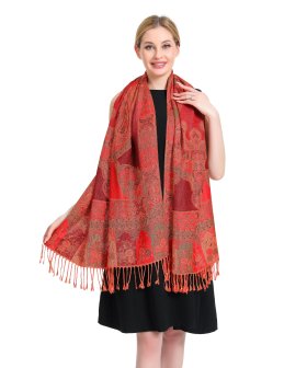 (image for) Paisley Flowers Pashmina Orange/Red