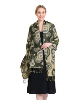 (image for) Multi-Colored Circle Pattern Pashmina Army Green