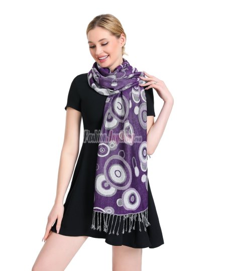 (image for) Multi-Colored Circle Pattern Pashmina Purple/White