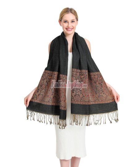 (image for) Metallic Paisley Border Pashmina (12 COLORS, 1DZ)