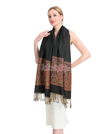 (image for) Metallic Paisley Border Pashmina (12 COLORS, 1DZ)