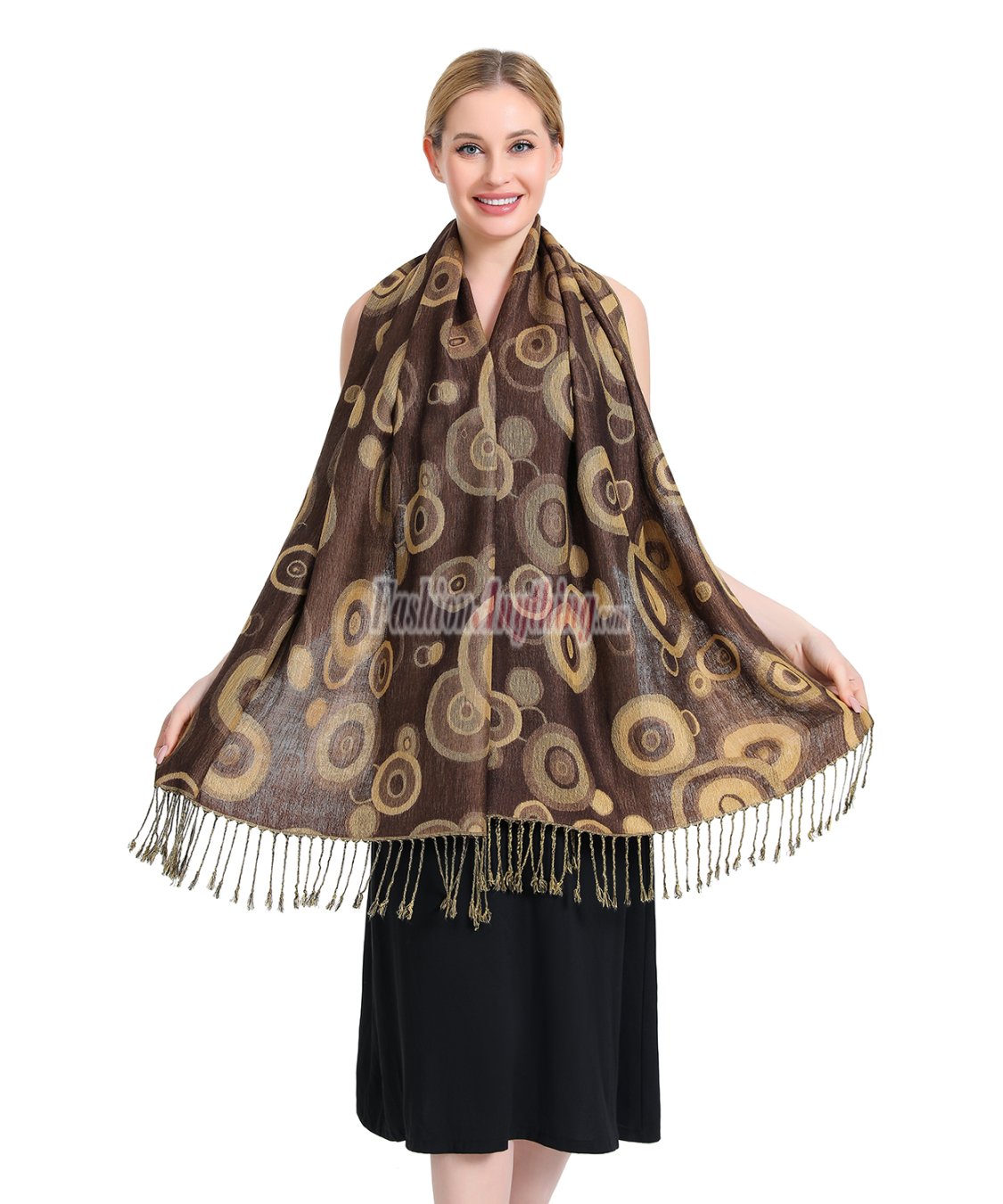 (image for) Multi-Colored Circle Pattern Pashmina Coffee