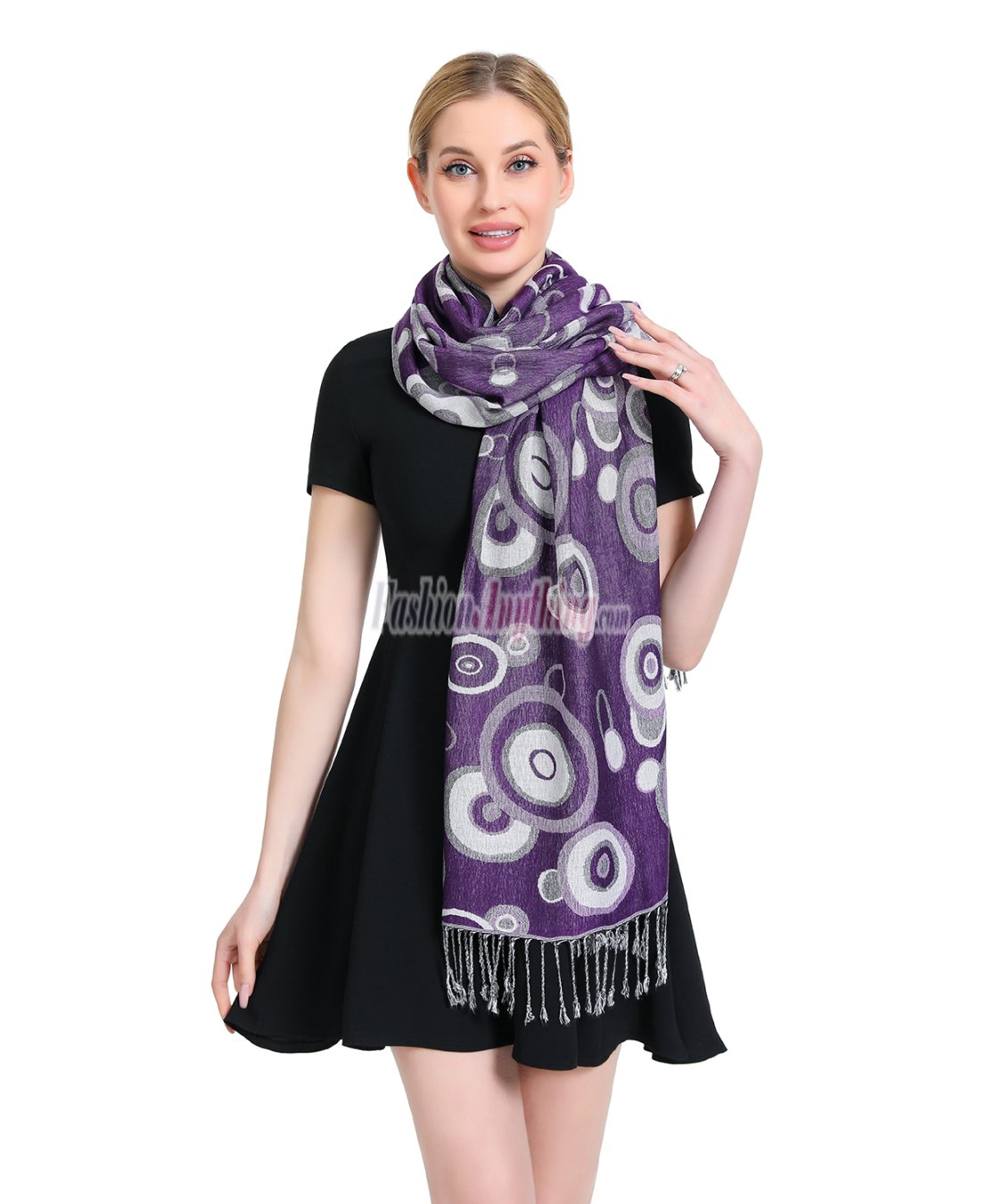 (image for) Multi-Colored Circle Pattern Pashmina Purple/White