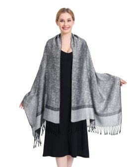 (image for) Paisley Jacquard Pashmina Black/Grey