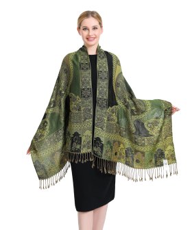 (image for) Paisley Flowers Pashmina Green/Black