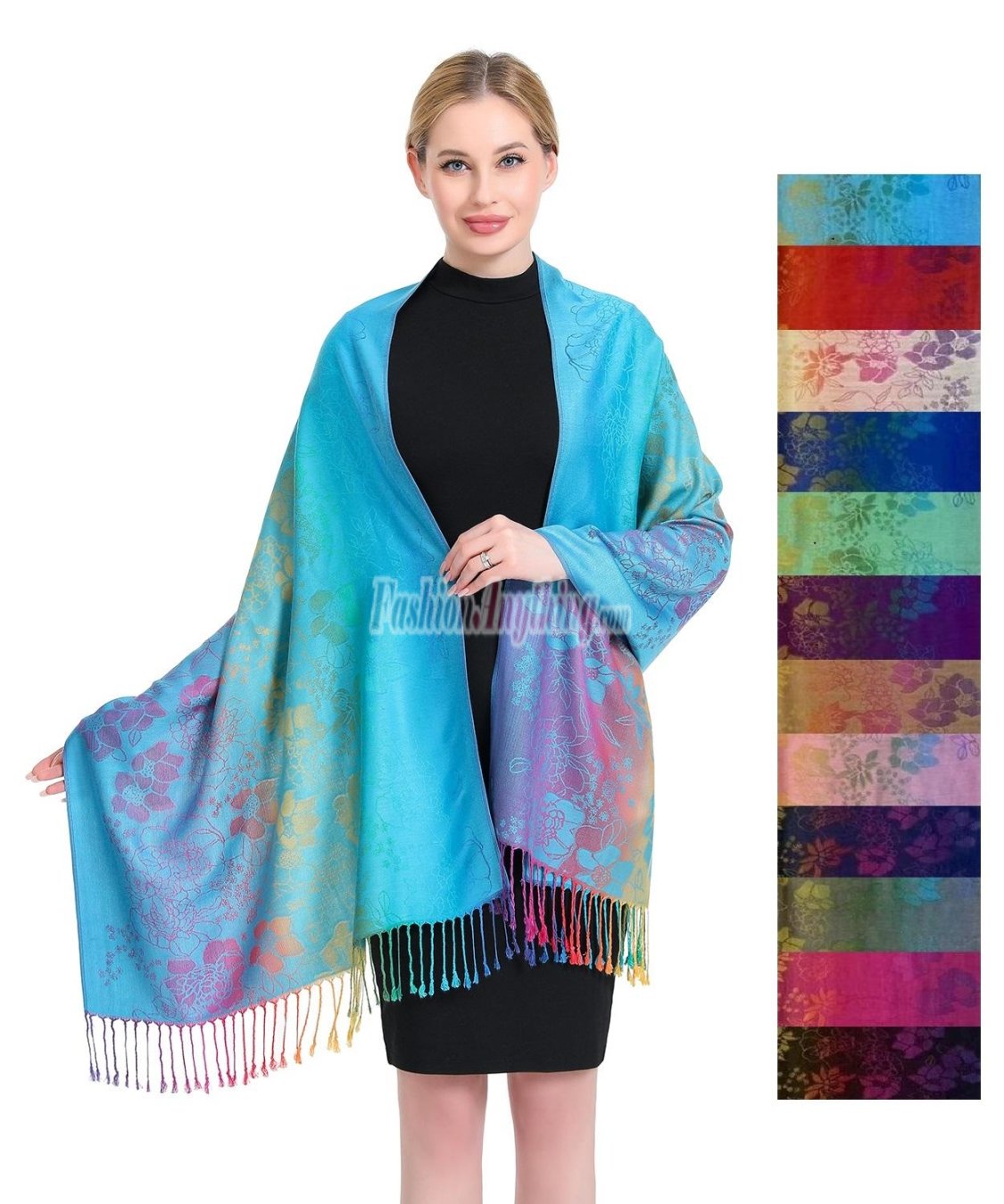 (image for) Rainbow Floral Patter Pashmina (12 colors, 1DZ)