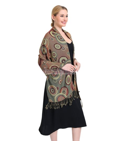 (image for) Multi-Colored Circle Pattern Pashmina Pea Green