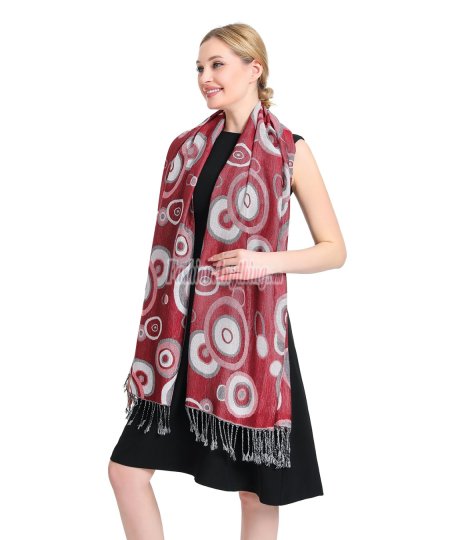 (image for) Multi-Colored Circle Pattern Pashmina Red / White