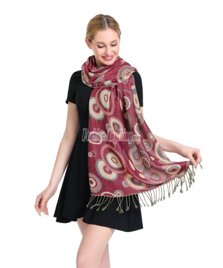 (image for) Multi-Colored Circle Pattern Pashmina Maroon