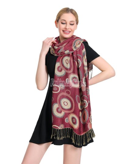 (image for) Multi-Colored Circle Pattern Pashmina Maroon