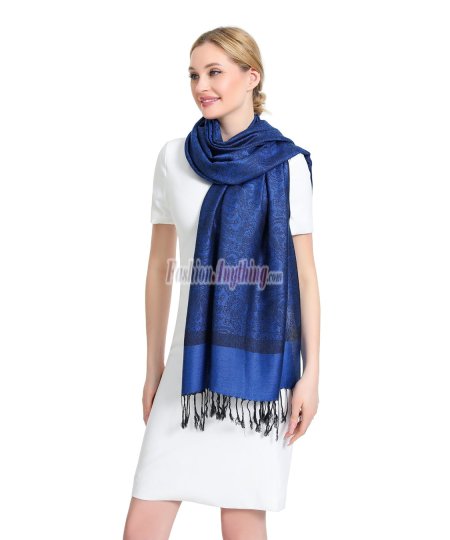 (image for) Paisley Jacquard Pashmina Deep Blue/Black