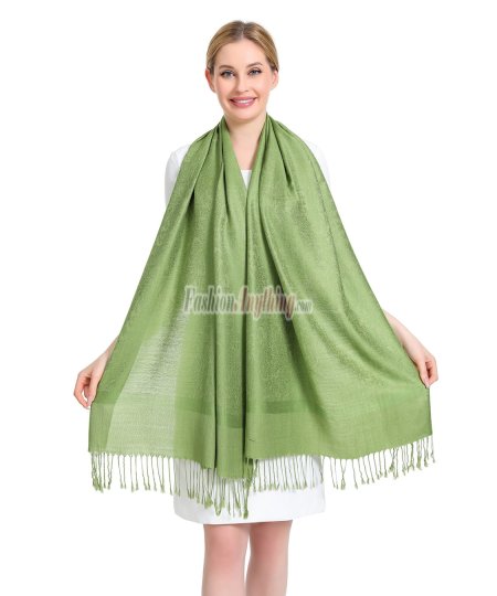 (image for) Paisley Jacquard Pashmina Green