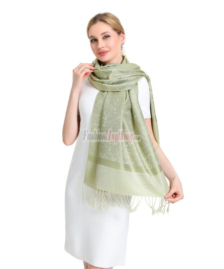 (image for) Paisley Jacquard Pashmina Light Tea Green