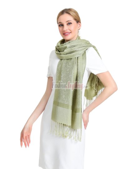 (image for) Paisley Jacquard Pashmina Light Tea Green