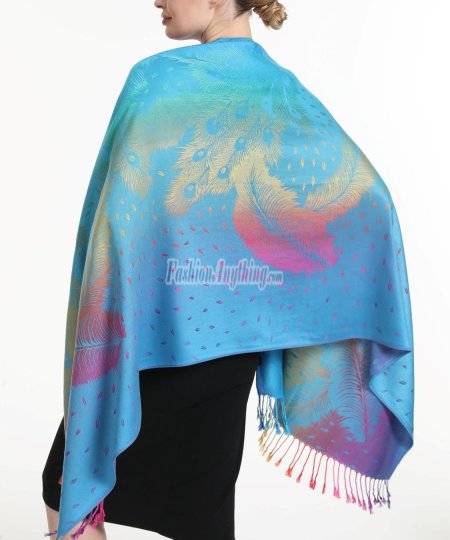 (image for) Rainbow Peacock Feather Pashmina Teal