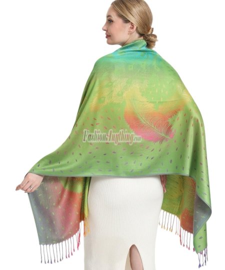 (image for) Rainbow Peacock Feather Pashmina Green