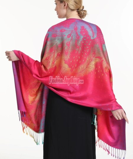 (image for) Rainbow Peacock Feather Pashmina Fuchsia