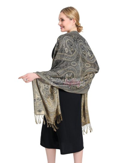 (image for) Paisley Patterned Pashmina Black/Gold