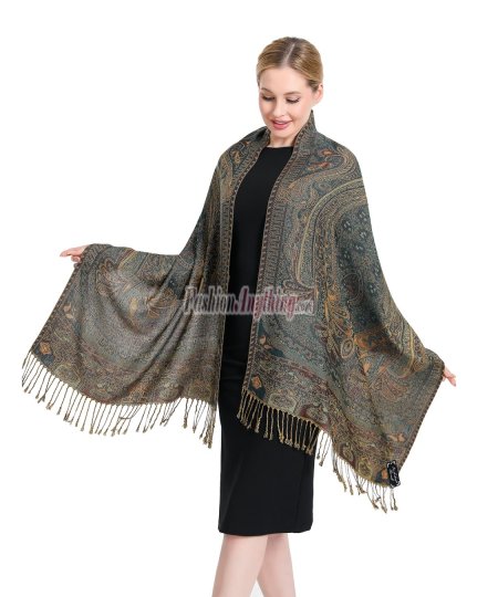 (image for) Paisley Patterned Pashmina Light Teal