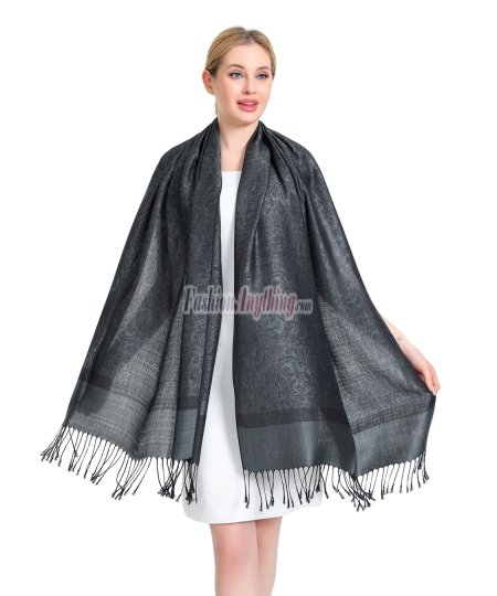 (image for) Paisley Jacquard Pashmina Black/Dark Grey