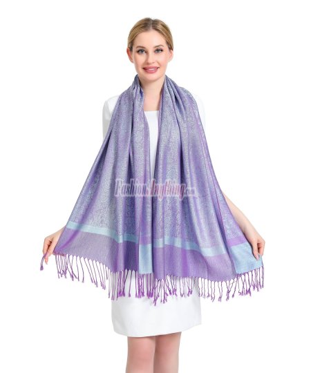 (image for) Paisley Jacquard Pashmina Purple/Blue