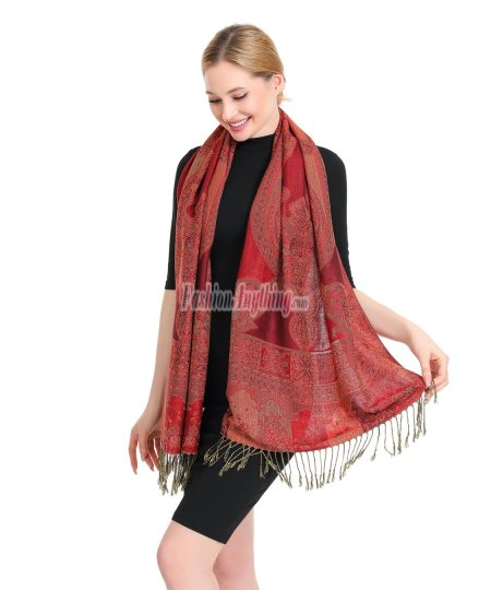 (image for) Paisley Flowers Pashmina Dark Red