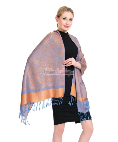 (image for) Paisley Jacquard Pashmina Orange w/ Light Blue