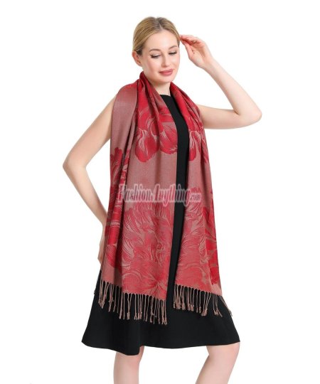 (image for) Peony Pattern Pashmina Burgundy