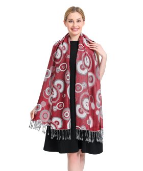 (image for) Multi-Colored Circle Pattern Pashmina Red / White