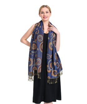 (image for) Multi-Colored Circle Pattern Pashmina Royal Blue