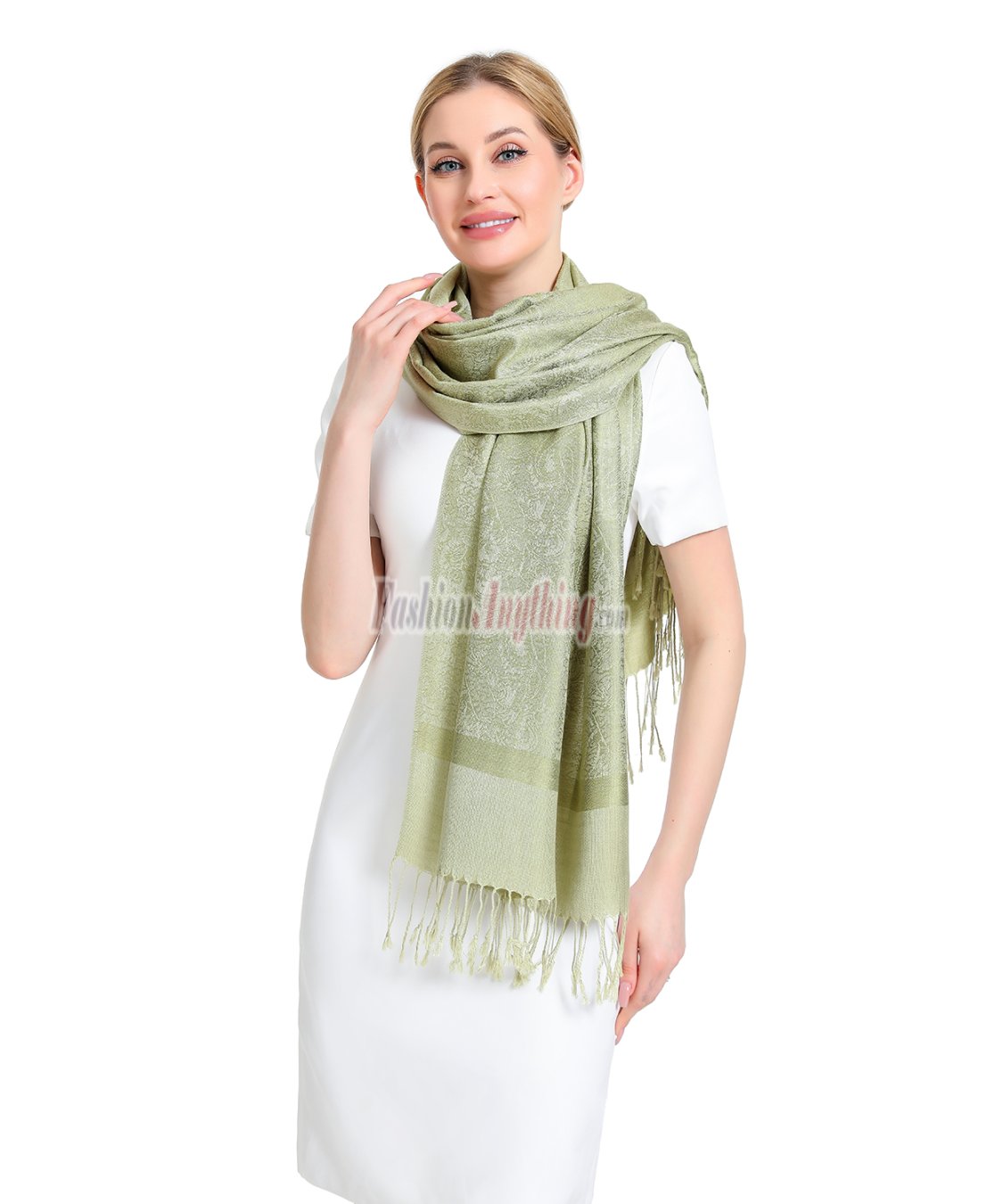 (image for) Paisley Jacquard Pashmina Light Tea Green