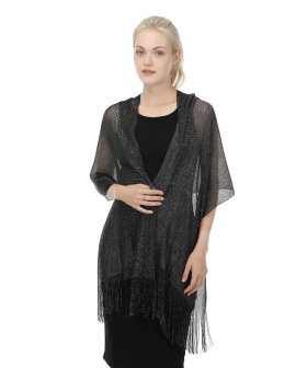 (image for) Lightweight Metallic Fish Net Scarf, Party Scarf Black/Silver