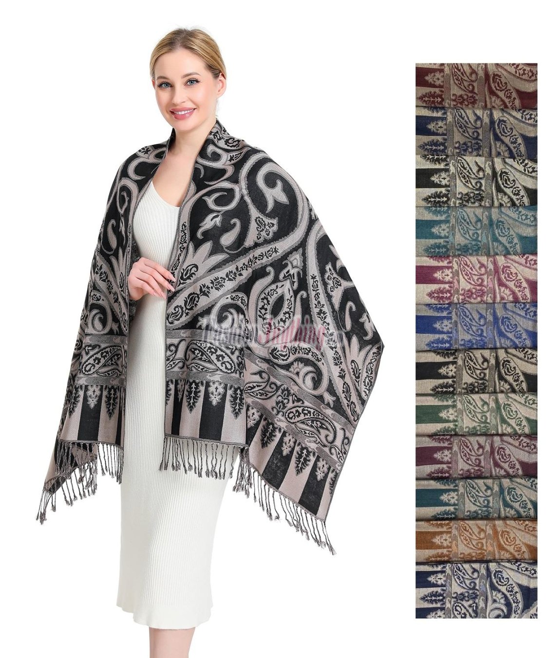 (image for) Metallic Big Paisley Pashmina (12colors, 1DZ)