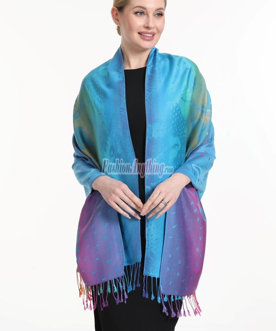 (image for) Rainbow Peacock Feather Pashmina Teal