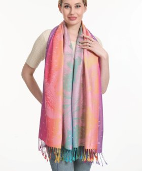 (image for) Rainbow Peacock Feather Pashmina Pink