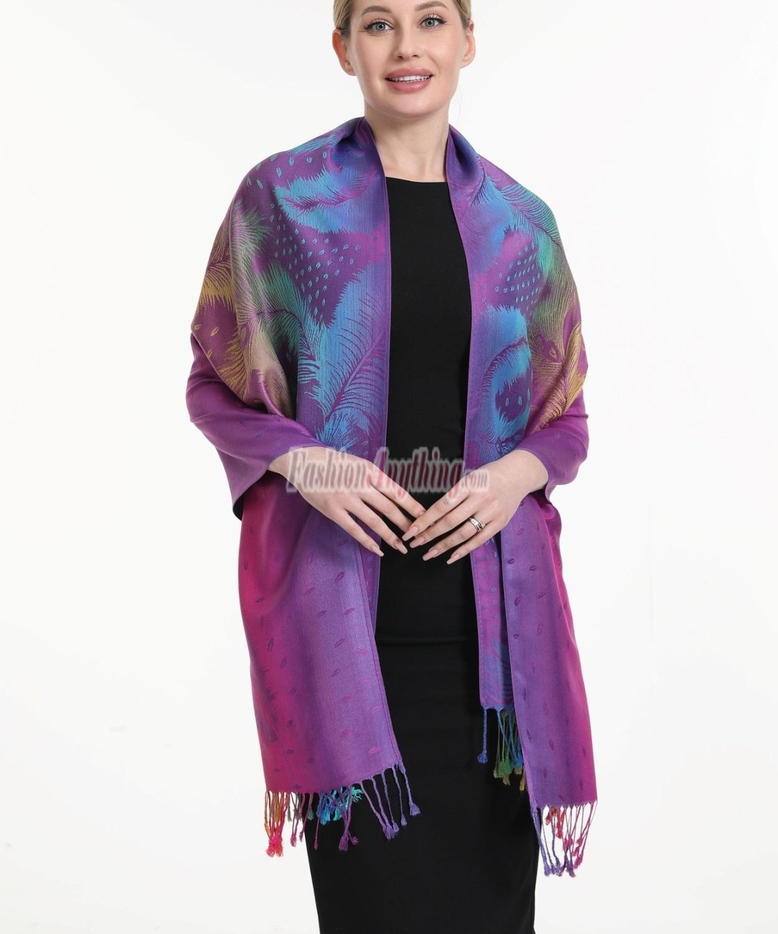 (image for) Rainbow Peacock Feather Pashmina Purple