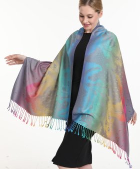 (image for) Rainbow Peacock Feather Pashmina Gold