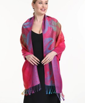 (image for) Rainbow Peacock Feather Pashmina Fuchsia