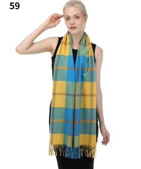 (image for) Woven Cashmere Feel Plaid Scarf Blue/Yellow