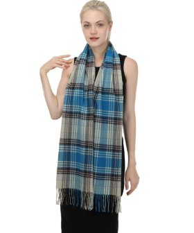 (image for) Woven Cashmere Feel Plaid Scarf Turquoise/Brown/Cream