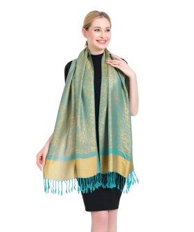 (image for) Paisley Jacquard Pashmina Blue w/ Yellow