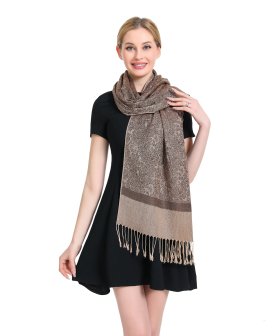 (image for) Paisley Jacquard Pashmina Tan Brown