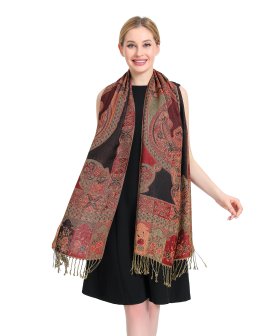 (image for) Paisley Flowers Pashmina Burgundy