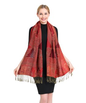 (image for) Paisley Flowers Pashmina Dark Red