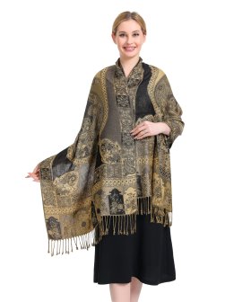 (image for) Paisley Flowers Pashmina Gold/Black