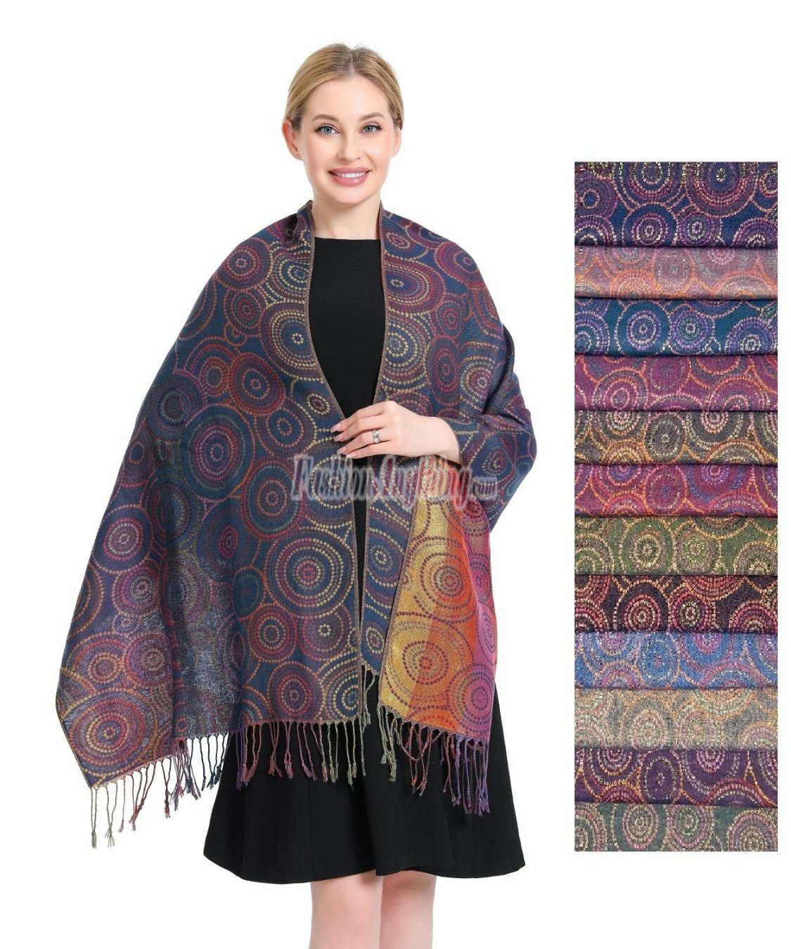 (image for) Metallic Circle Pattern Pashmina (12 colors , 1dz)