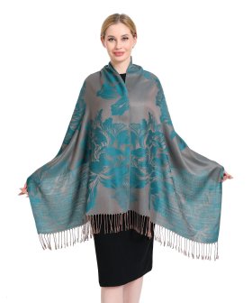 (image for) Peony Pattern Pashmina Teal