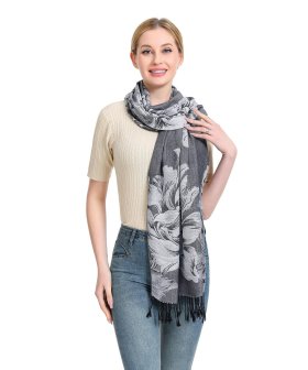 (image for) Peony Pattern Pashmina Grey