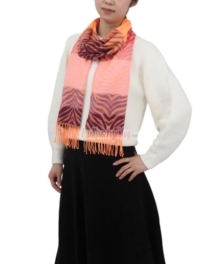 (image for) Cashmere Feel Design Scarf Pink/Orange