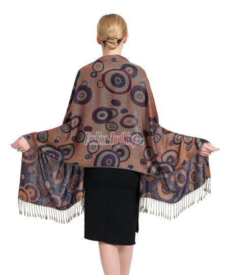 (image for) Multi-Colored Circle Pattern Pashmina Navy